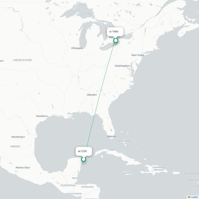 CUN - YHM route map
