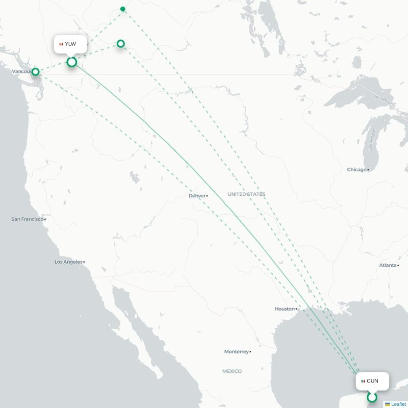 CUN - YLW route map