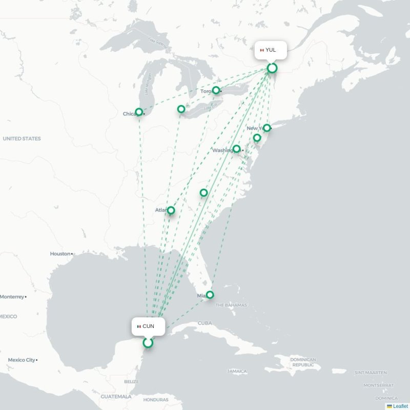 CUN - YUL route map