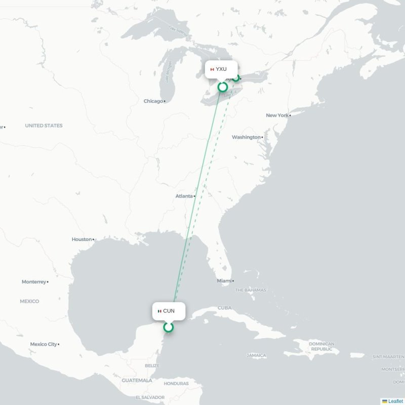 CUN - YXU route map