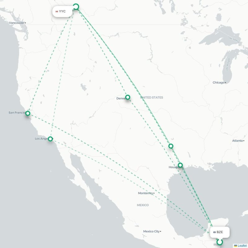 CUN - YYC route map