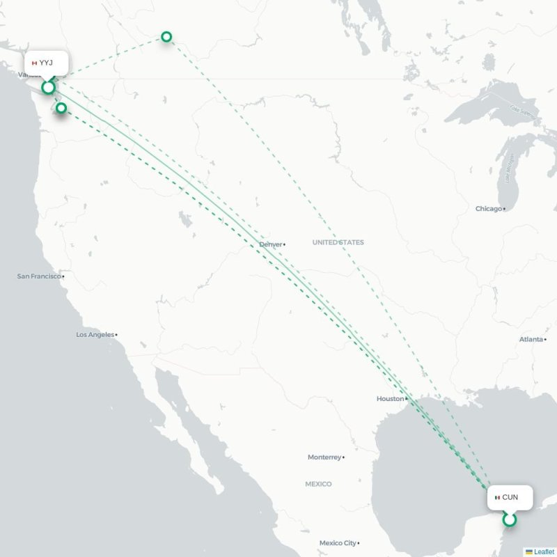 CUN - YYJ route map