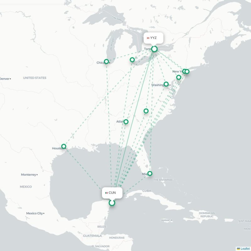 CUN - YYZ route map