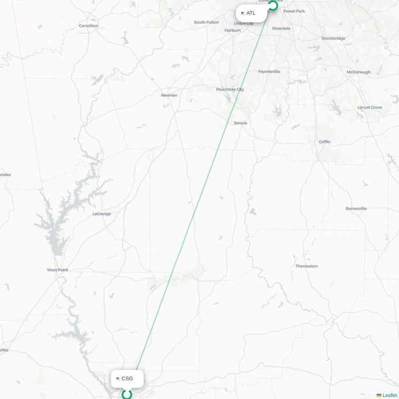 CUR - ATL route map