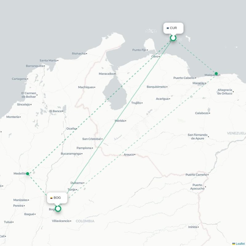CUR - BOG route map