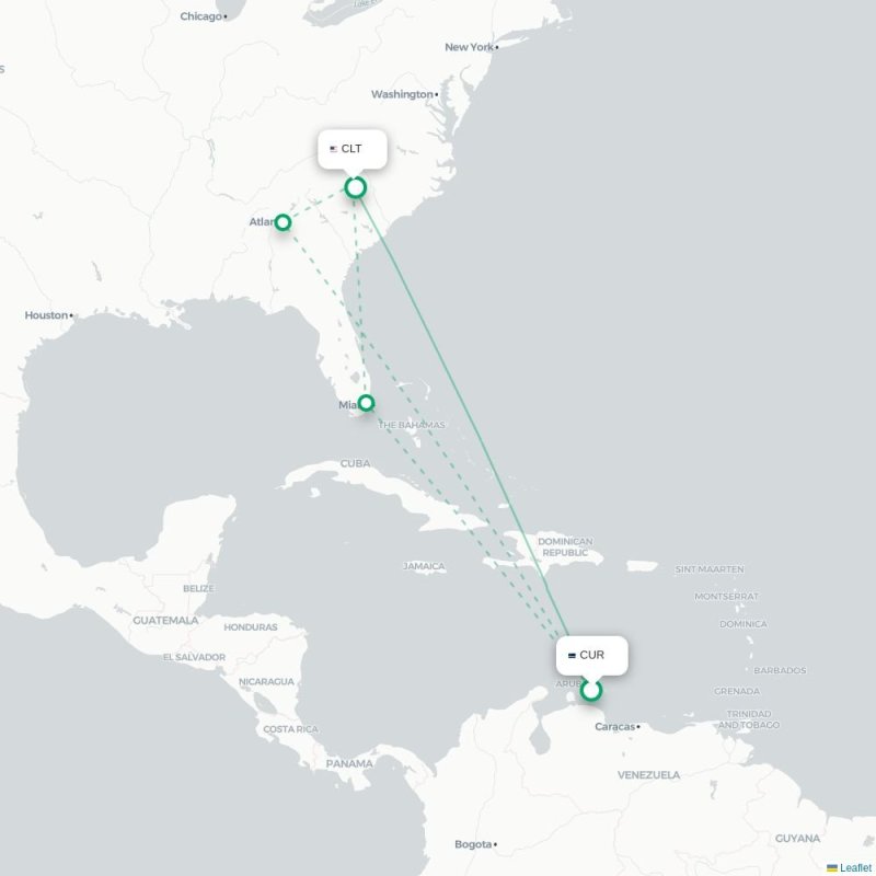 CUR - CLT route map