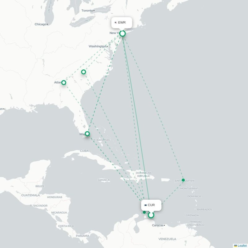 CUR - EWR route map