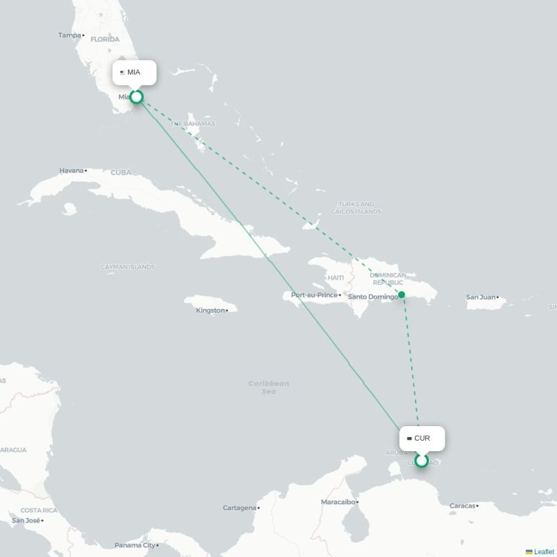 CUR - MIA route map