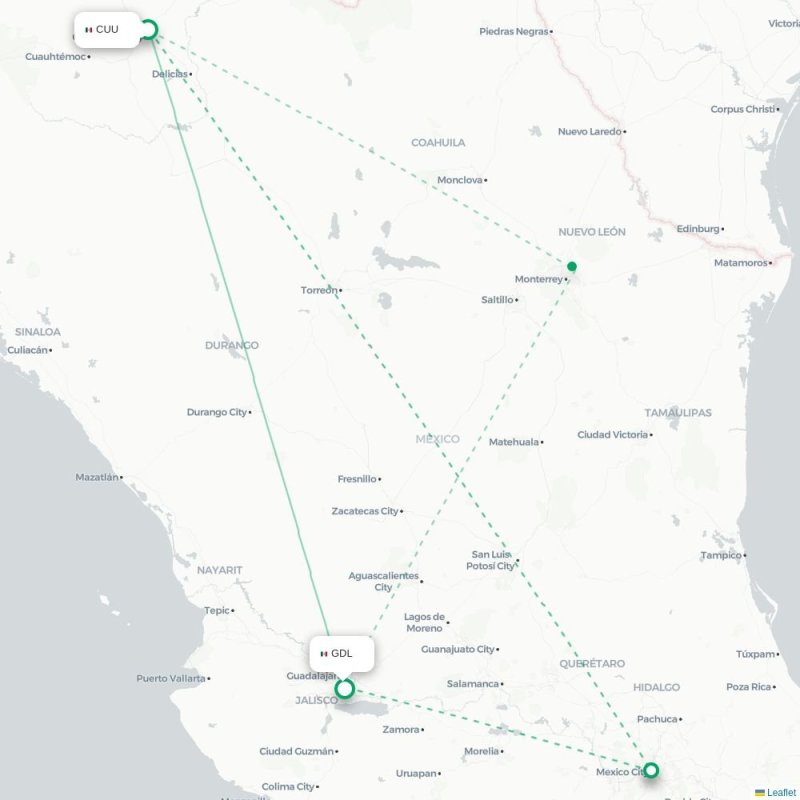 CUU - GDL route map