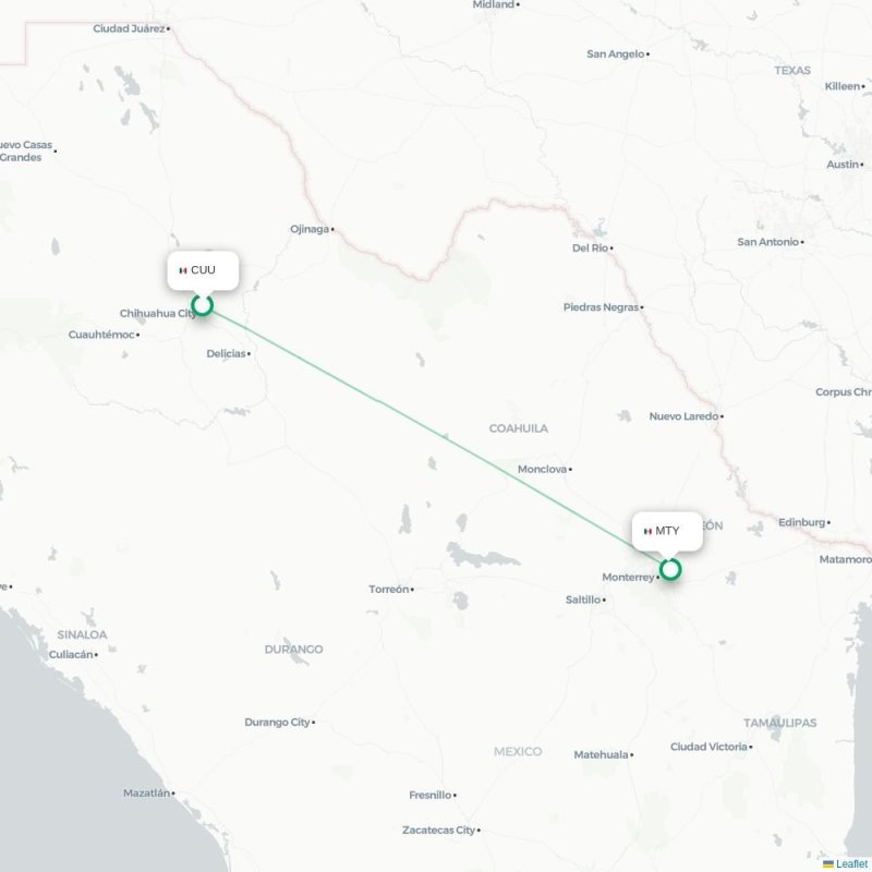 CUU - MTY route map
