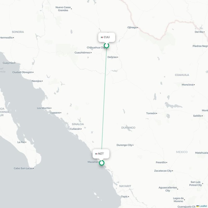 CUU - MZT route map