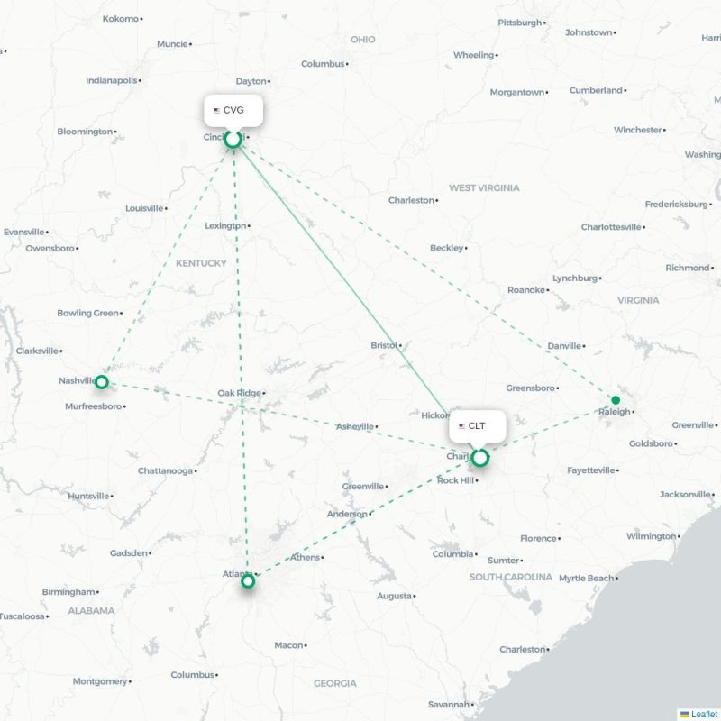 CVG - CLT route map