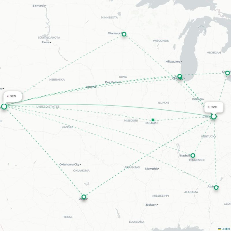 CVG - DEN route map