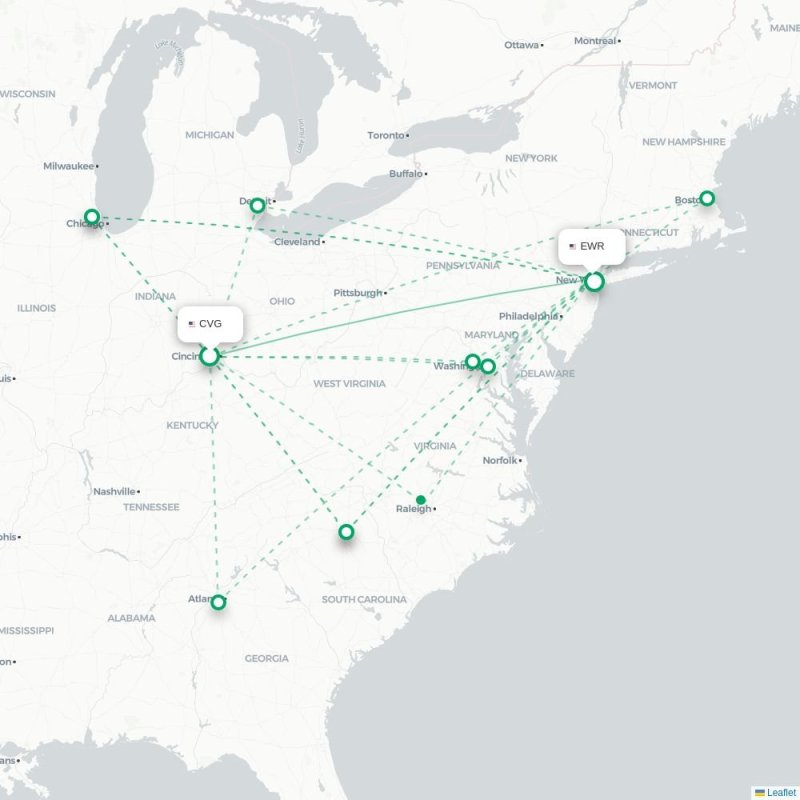 CVG - EWR route map