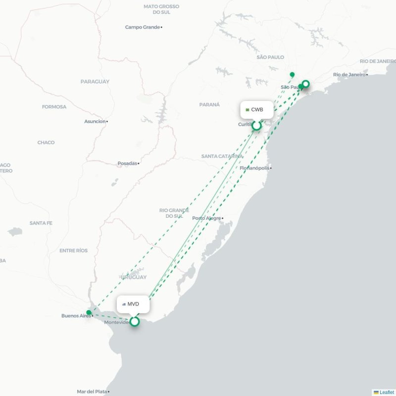 CWB - MVD route map