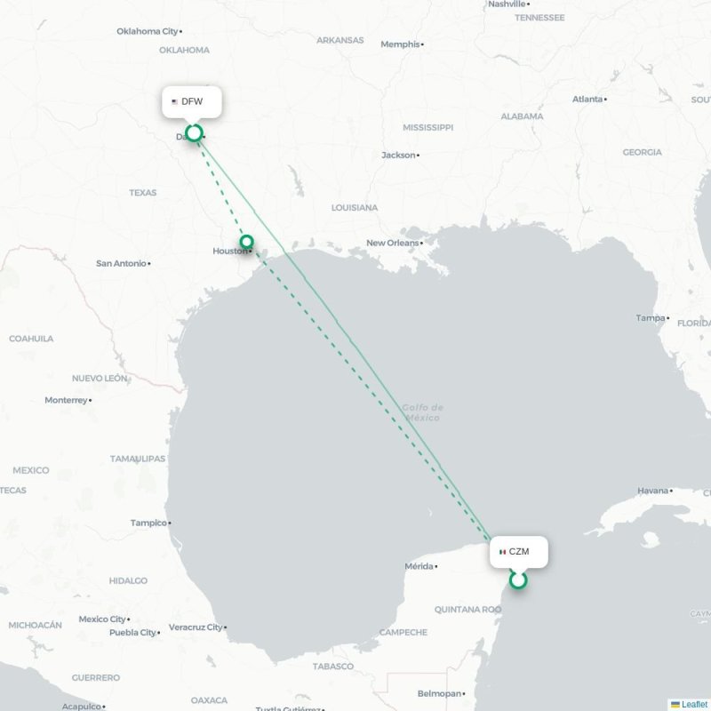 CZM - DFW route map