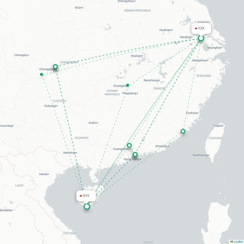 CZX - SYX route map