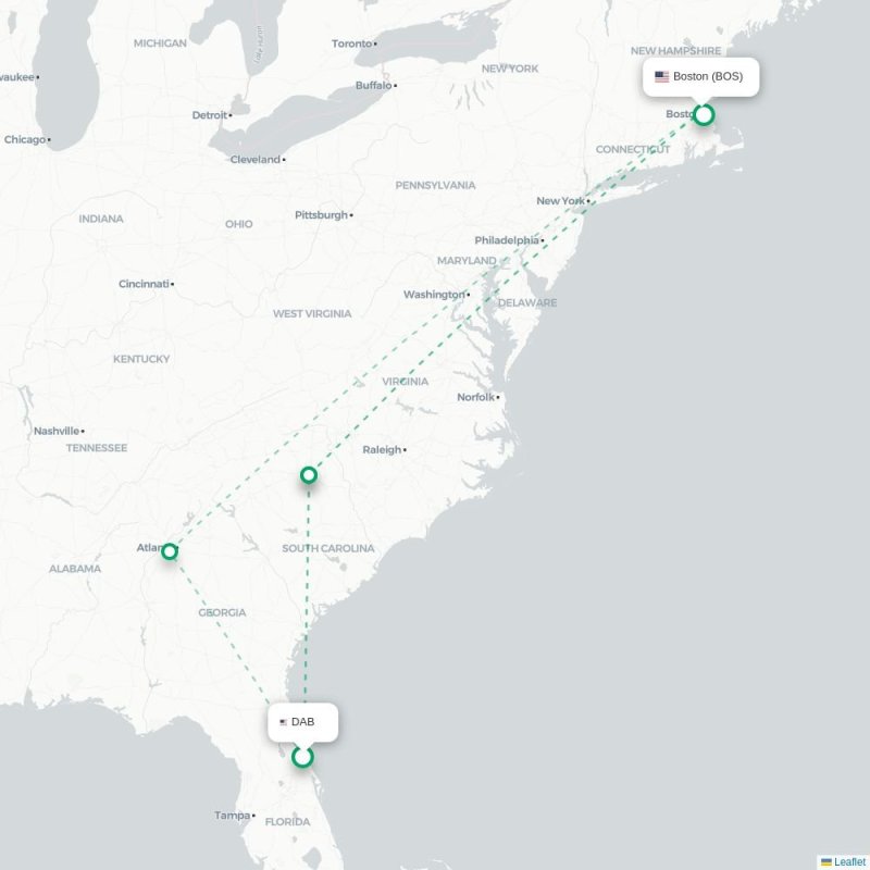 DAB - BOS route map