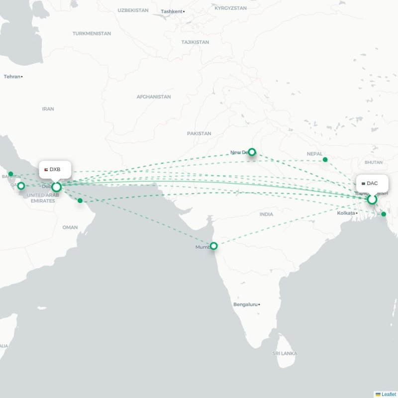 DAC - DXB route map