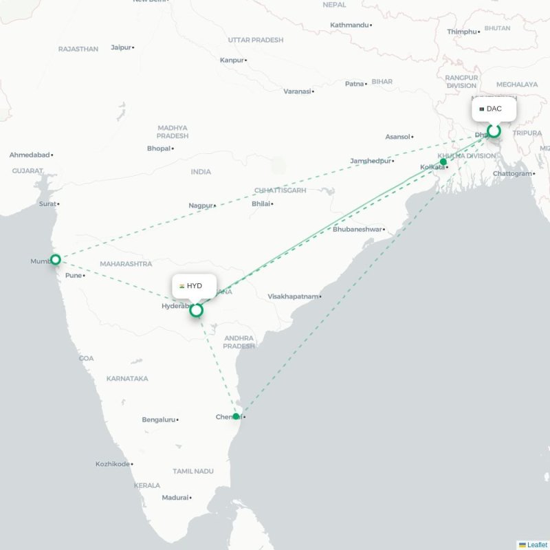 DAC - HYD route map