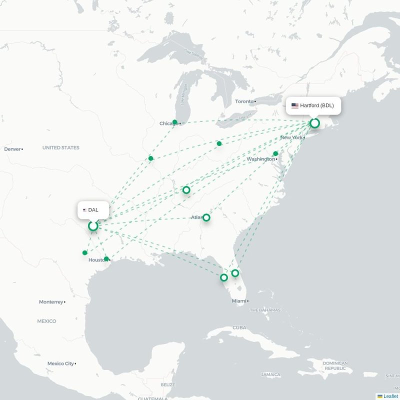 DAL - BDL route map
