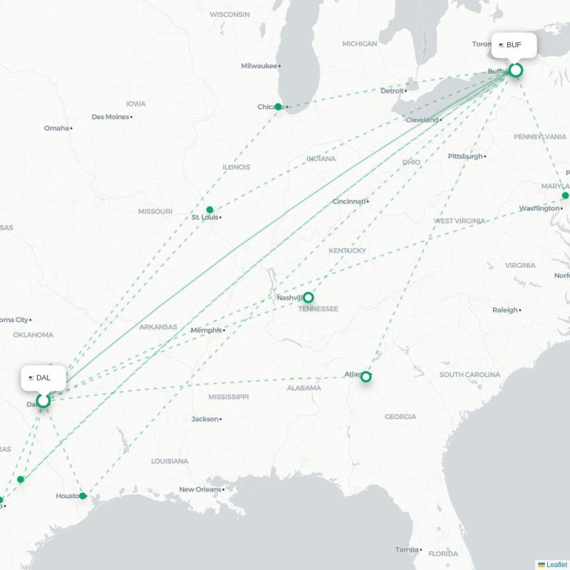 DAL - BUF route map