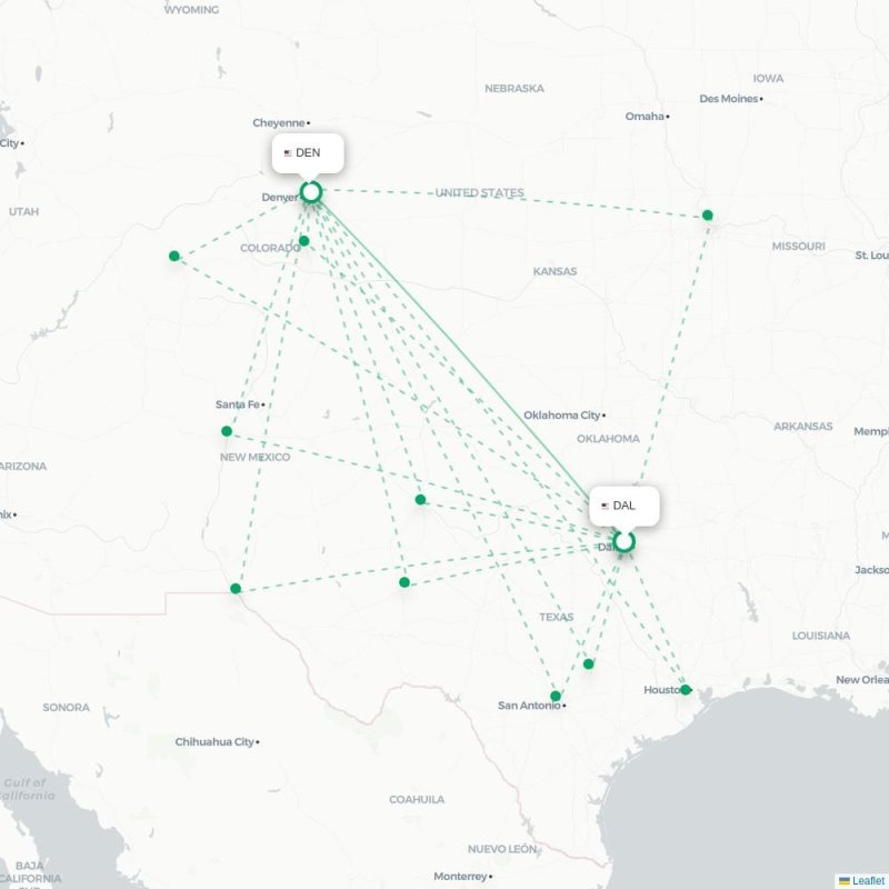 DAL - DEN route map