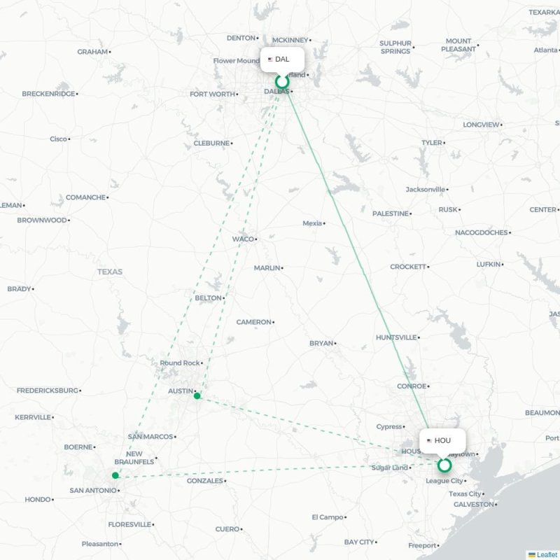 DAL - HOU route map