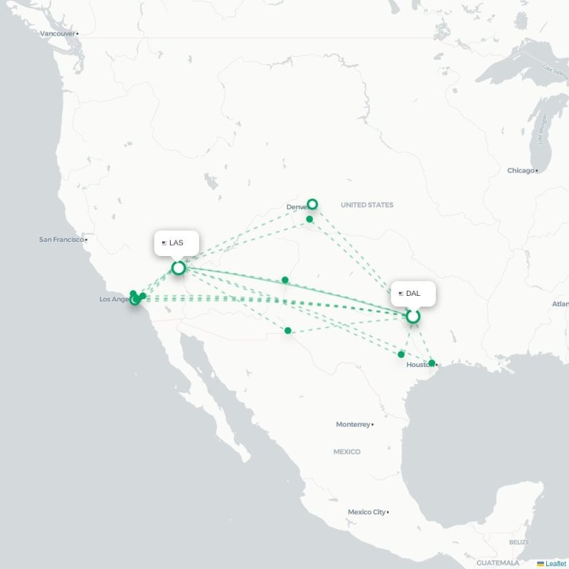 DAL - LAS route map