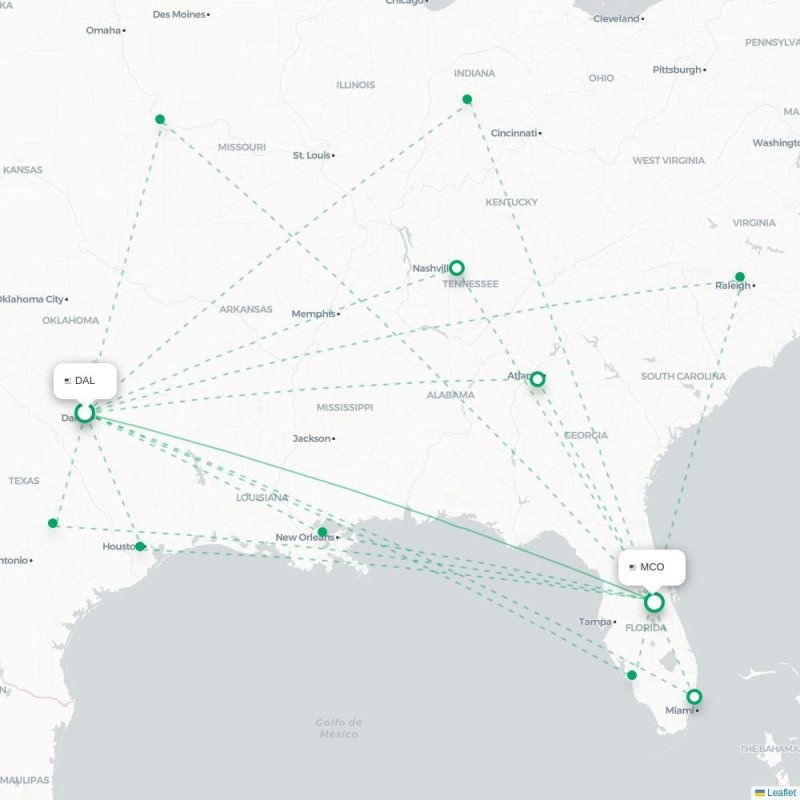 DAL - MCO route map