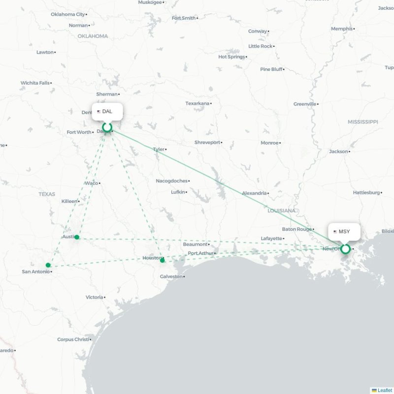 DAL - MSY route map