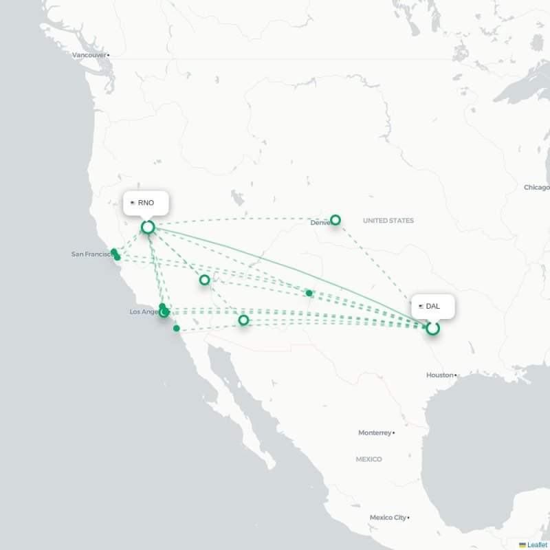 DAL - RNO route map