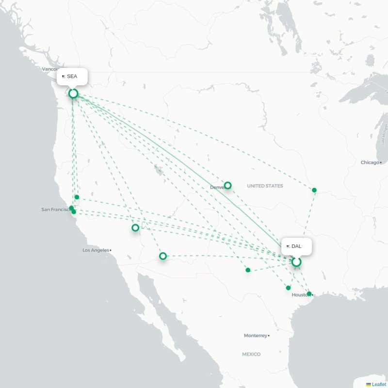 DAL - SEA route map