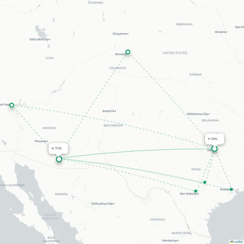 DAL - TUS route map
