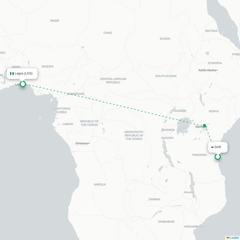 DAR - LOS route map