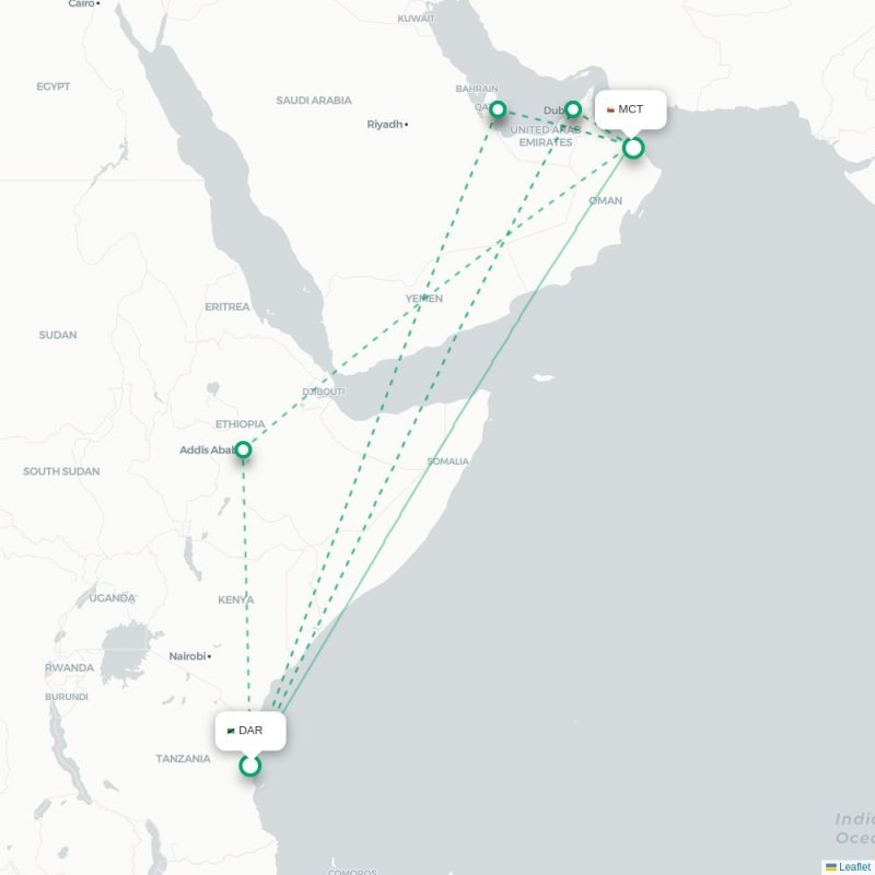 DAR - MCT route map