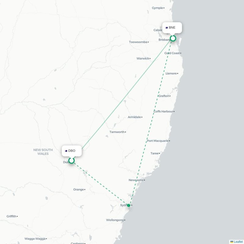 DBO - BNE route map