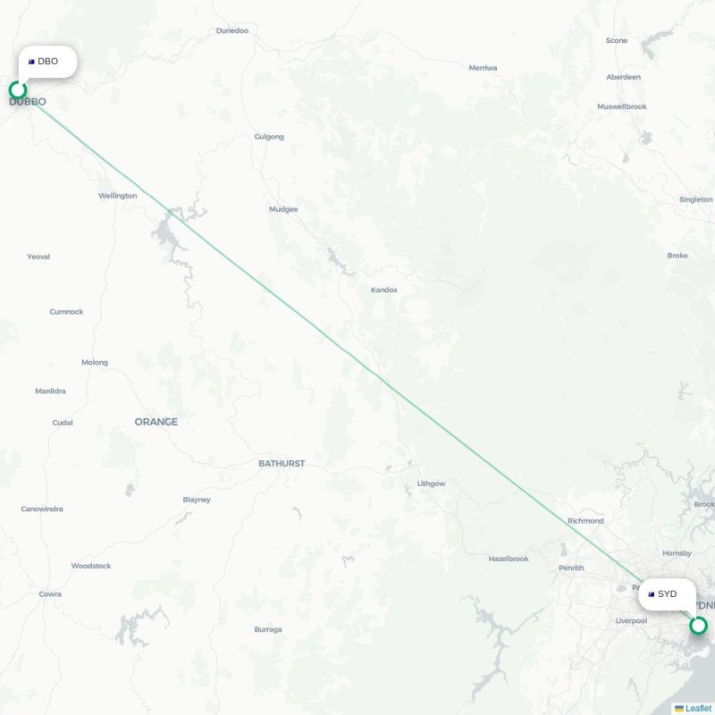 DBO - SYD route map