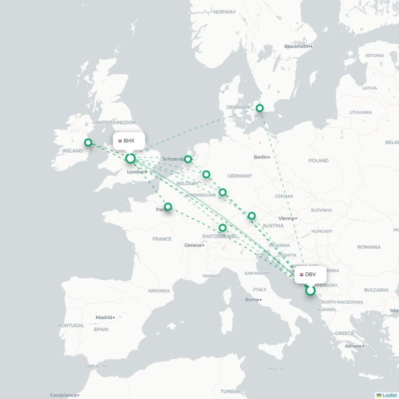 DBV - BHX route map