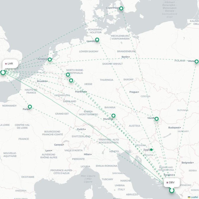 DBV - LHR route map