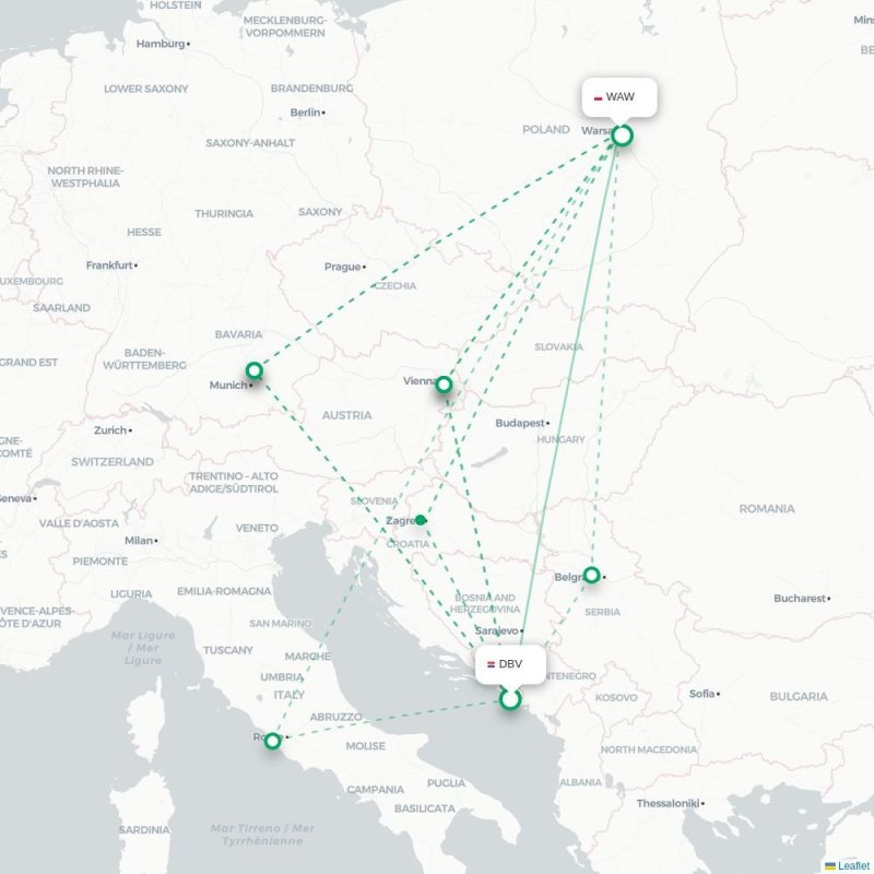 DBV - WAW route map