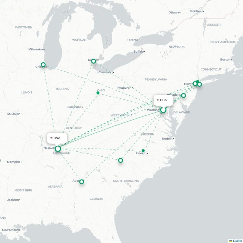 DCA - BNA route map