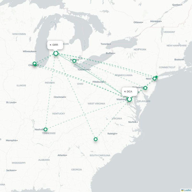 DCA - GRR route map