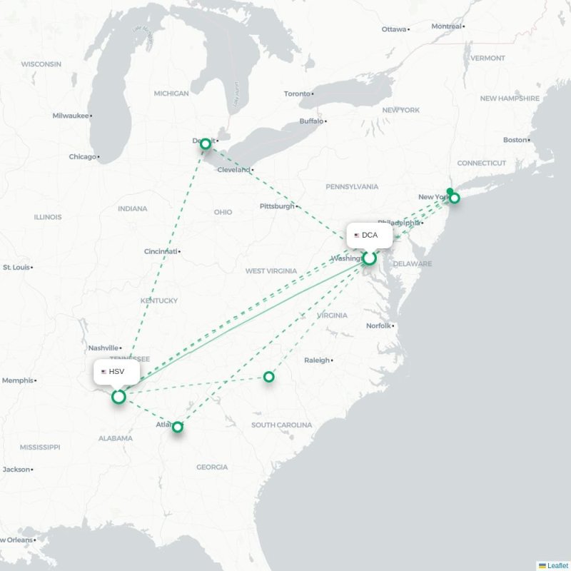 DCA - HSV route map
