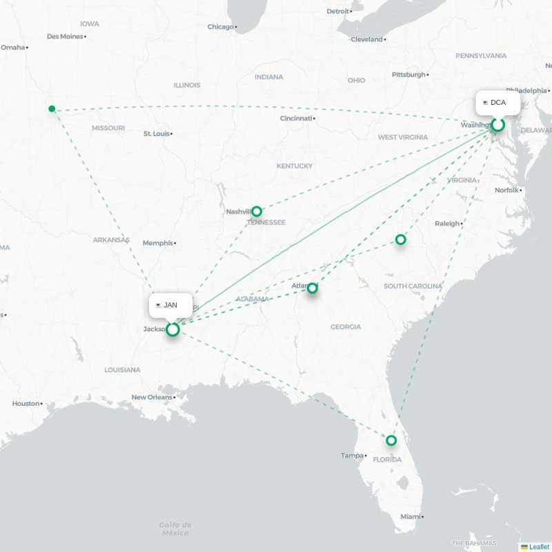 DCA - JAN route map