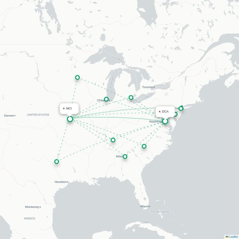 DCA - MCI route map
