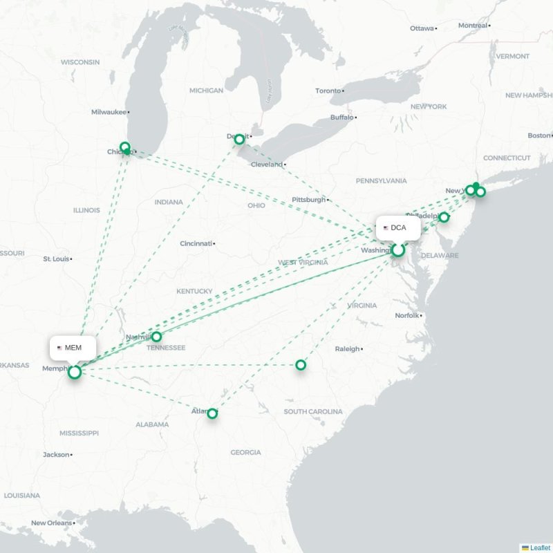 DCA - MEM route map