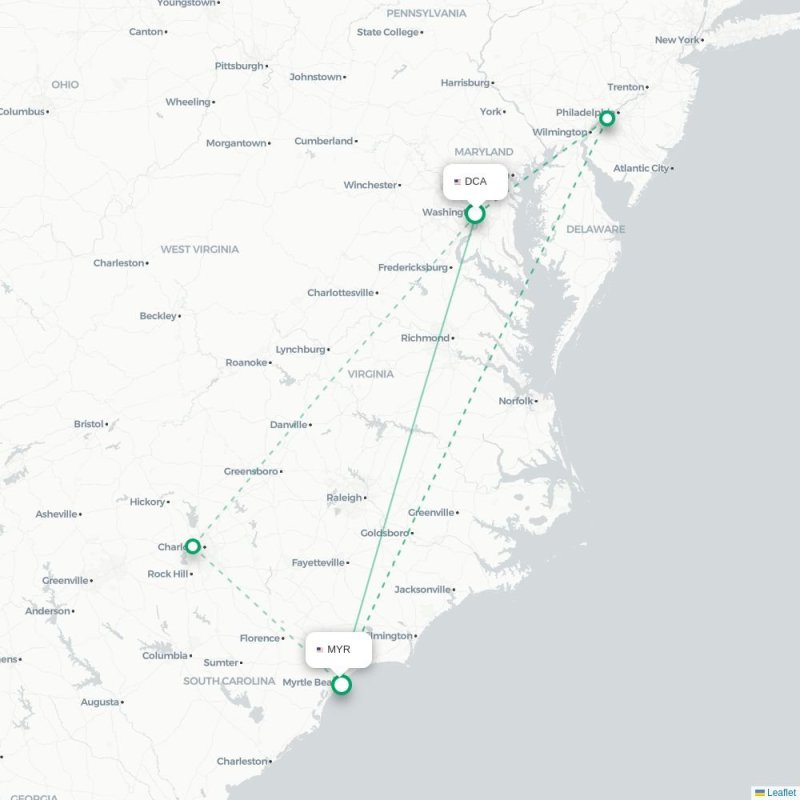 DCA - MYR route map