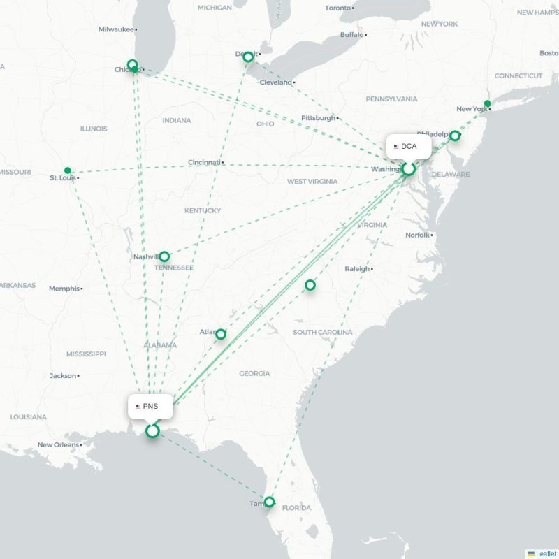 DCA - PNS route map