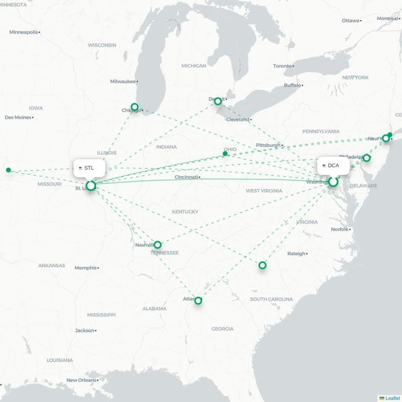 DCA - STL route map